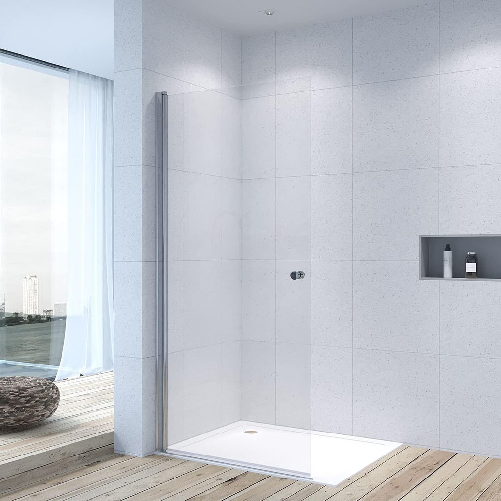 Walk in Dusche Drehtür Duschwand 95x195cm Duschabtrennung Glas 6mm Nano ESG Glaswand Duschtür Duschtrennwand drehbar Hebe-Senk Mechanismus beidse...