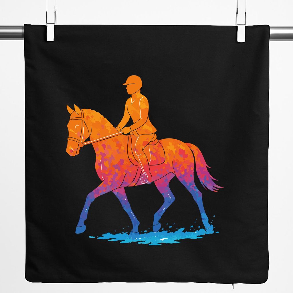 Huuraa Kissenbezug Reiten bunte Silhouette 40x40cm Black Baumwolle Dekokissenbezug Geschenkidee