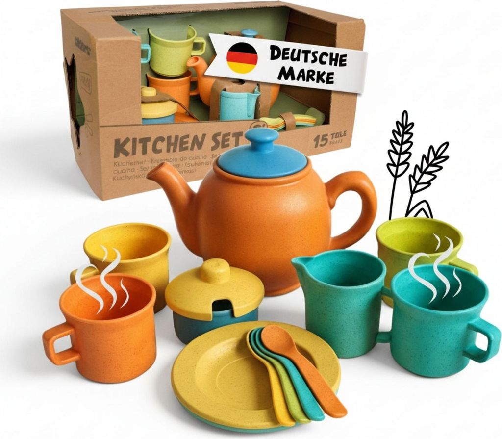 Teeservice für die Kinderküche 15-teilig - Spielgeschirr aus nachhaltigem Material für kleine Gastgeber ab 3 Jahren