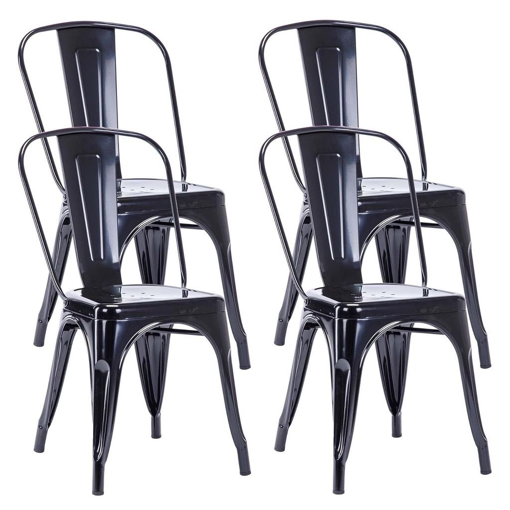 Duhome Metallstuhl Bistrostuhl 4er Set aus Eisen Esszimmerstuhl mit Rückenlehne, Stapelbare Küchenstühle, Schwarz