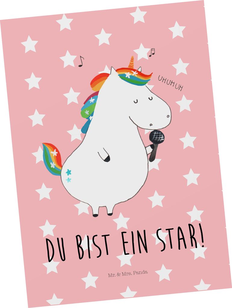 Mr. & Mrs. Panda Postkarte Einhorn Sänger - Rot Pastell - Produktbild 