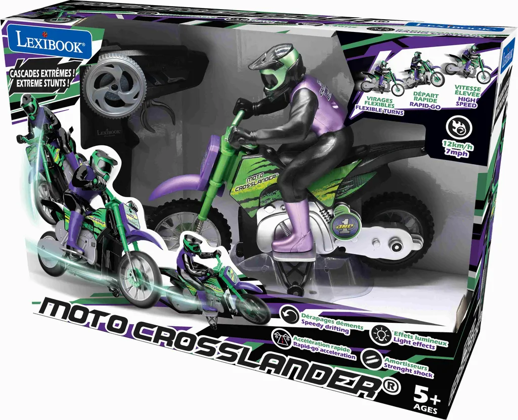 Moto Télécommandée Crosslander Cascade Extrême avec Lumières LED Flashy