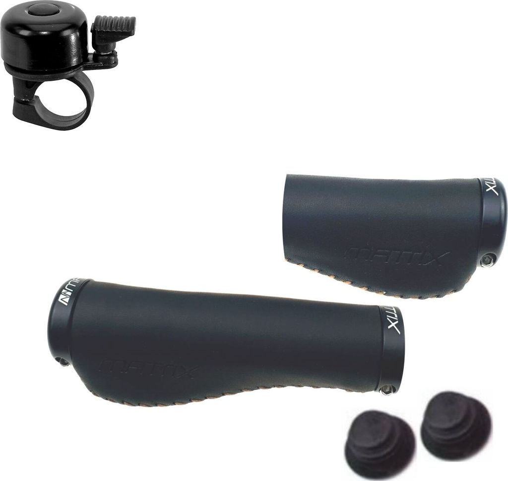 Matrix Lenkergriffe Fahrradgriff Griff Leder Lang Kurz - Schwarz inkl. Fahrradklingel
