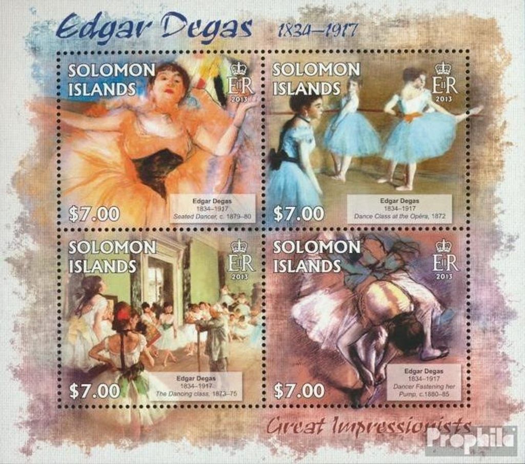 Briefmarken Salomoninseln 2013 Mi 1691-1694 Kleinbogen (kompl. Ausg.) postfrisch Edgar Degas (Sitzender Tänzer)