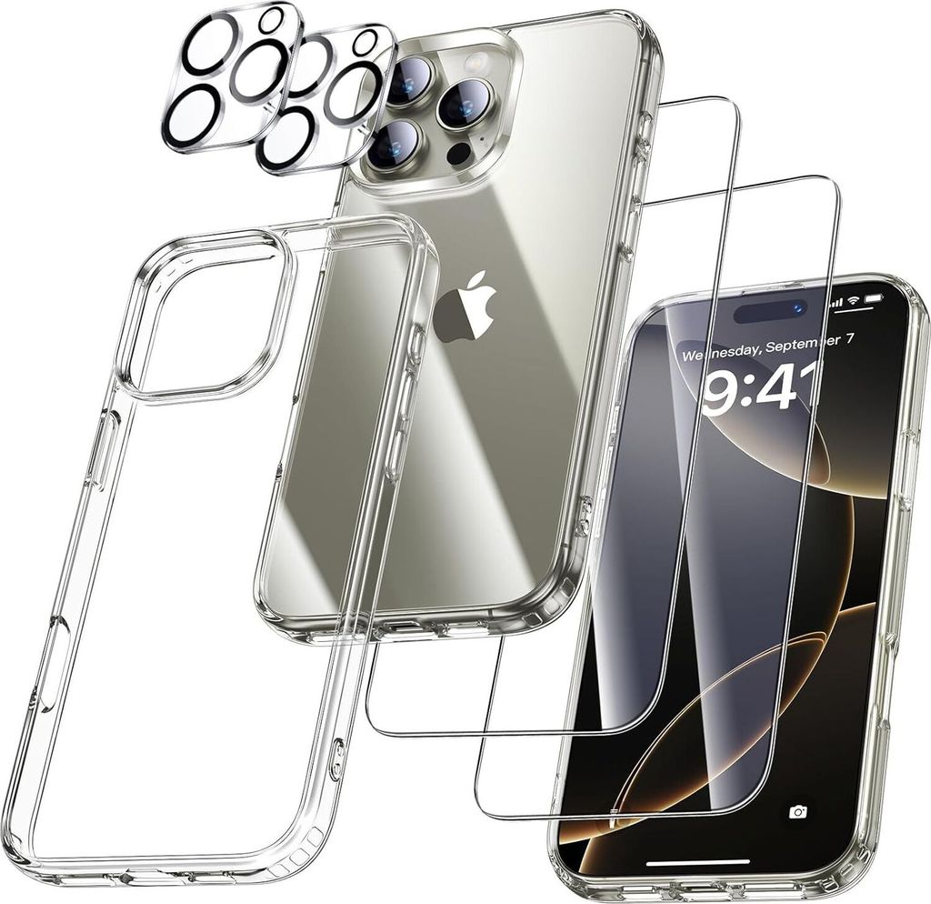 5in1 Schutzglas (Display + Kamera) für iPhone 16 Pro Max Panzerfolie Hülle 9H