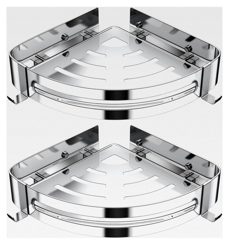 Duschregal ohne Bohren, Eckregal aus 304 Edelstahl, Badezimmer Organizer mit 4 Haken, rostfreies Duschregal für Badezimmer, Küche, Toilette (2 St...