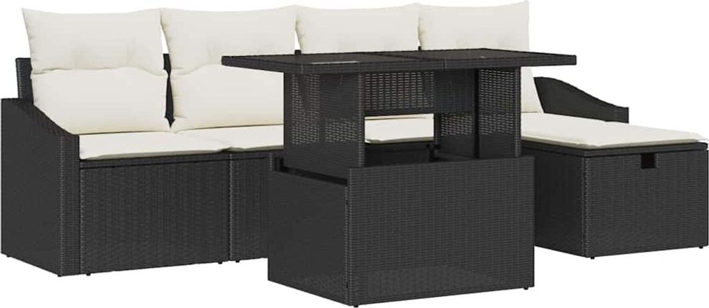 vidaXL Garten-Sofa-Set mit Kissen 6 pcs Schwarz Poly Rattan