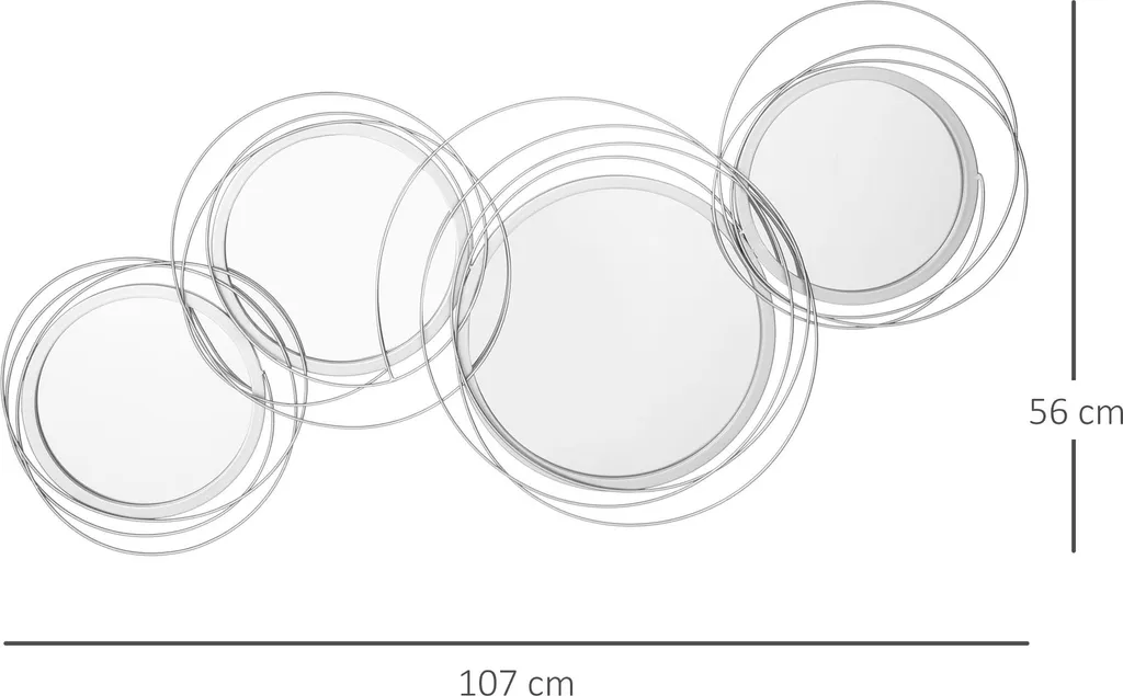 Fortuna Lai Set di 3 specchi per decorazione murale, decorazione murale con 4 specchi rotondi, decorazione per soggiorno, specchio da parete, specchio da corridoio, opera d'arte da parete per soggiorno, camera da letto, metallo, argento - 3