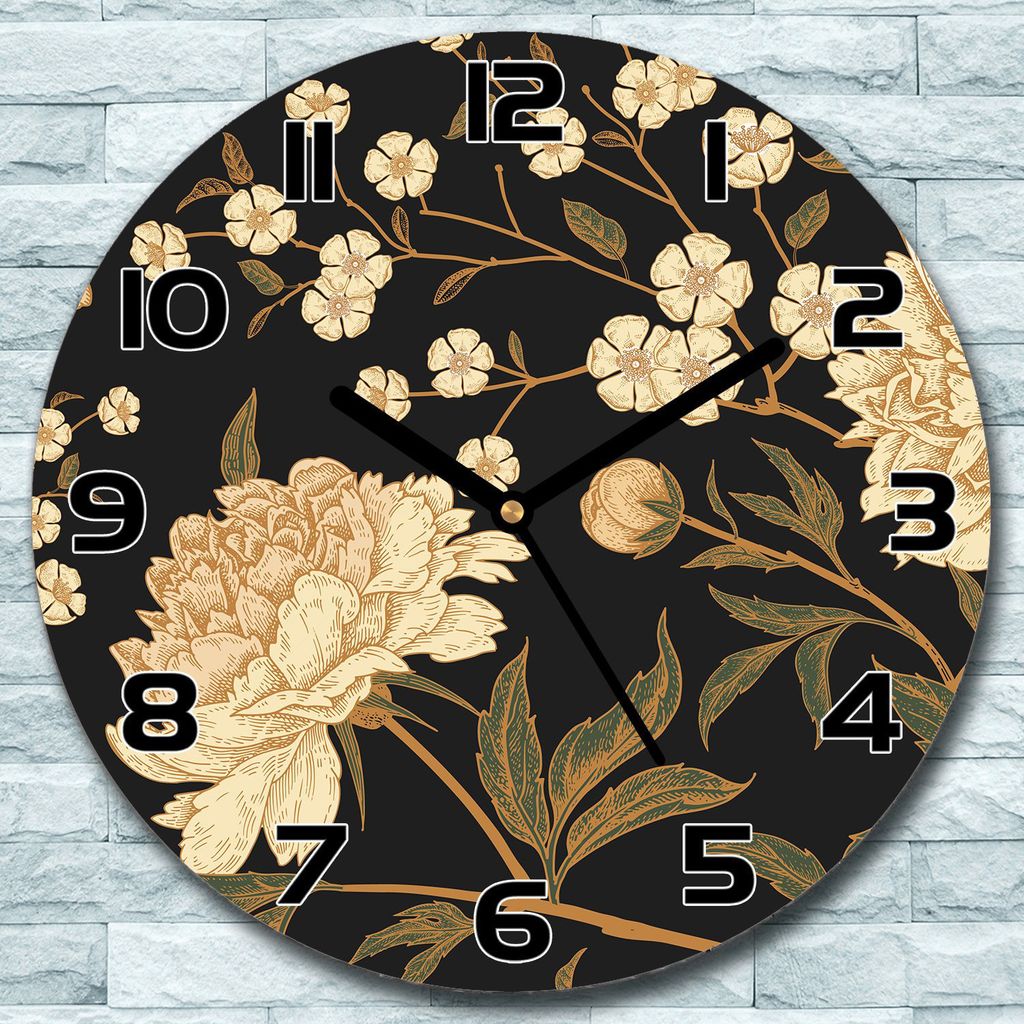 Wanduhr aus Glas Rund fi 30 Weiße Pfingstrose Quarz Deko Schlafzimmer Büro