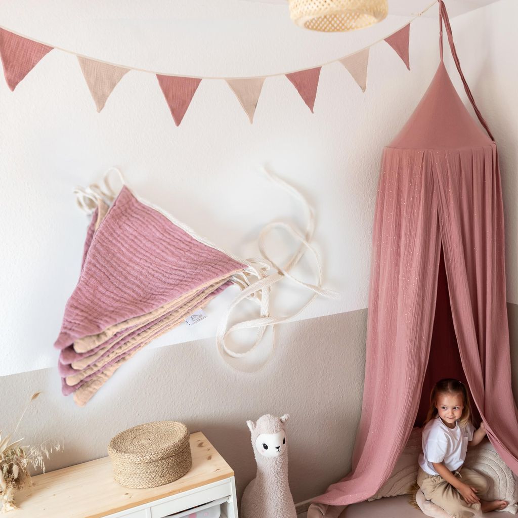 Guirlande de fanions vieux rose & rose beige sans Image du produit 