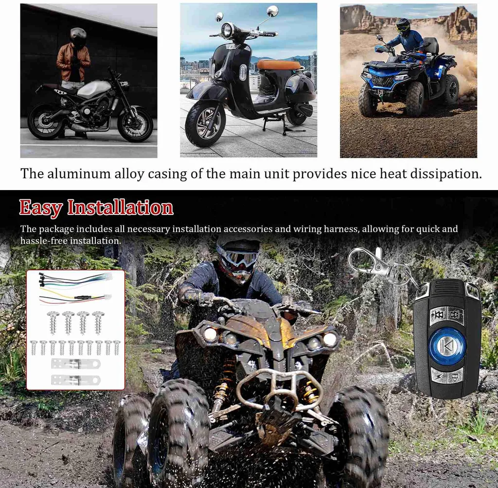 Système Audio Moto Antivol Bluetooth - Radio FM et Lecteur MP3 Écran LCD