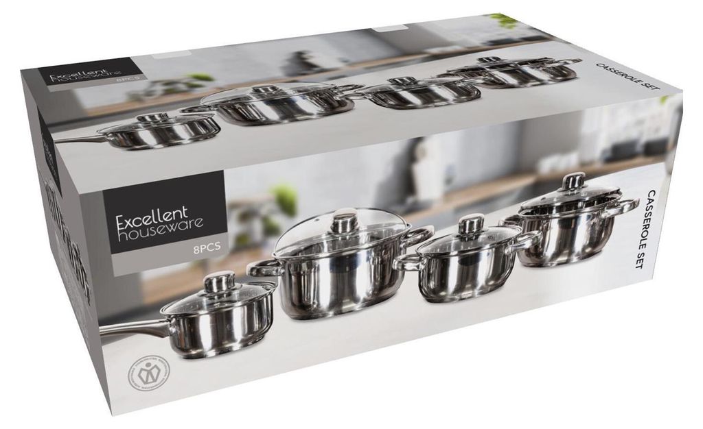 Excellent Houseware 8-tlg. Topfset aus Edelstahl Topf-Sets