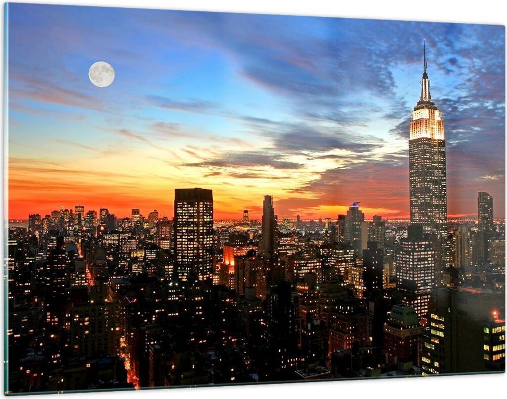 Bilder auf glas - Amerika gebäude sonnenuntergang wolkenkratzer - 120x80cm - Glasbilder - Wandbilder - Kunstdruck - Wanddekoration aus Glas - Glas...