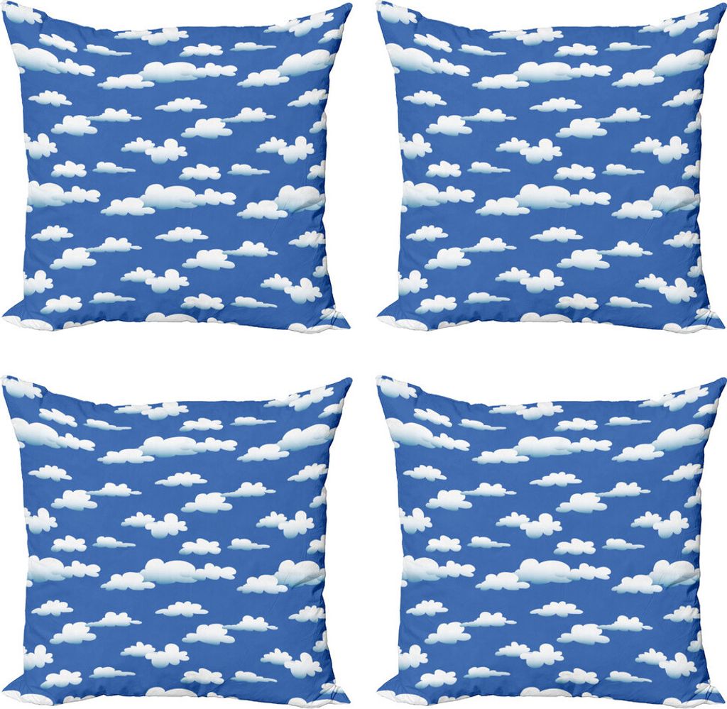 ABAKUHAUS Wolke Kissenbezug Set (4 Stück), Computer Gezeichnet Wolken, Moderner Doppelseitiger Digitaldruck, 45 cm x 45 cm, Cobalt Blue Baby Blue