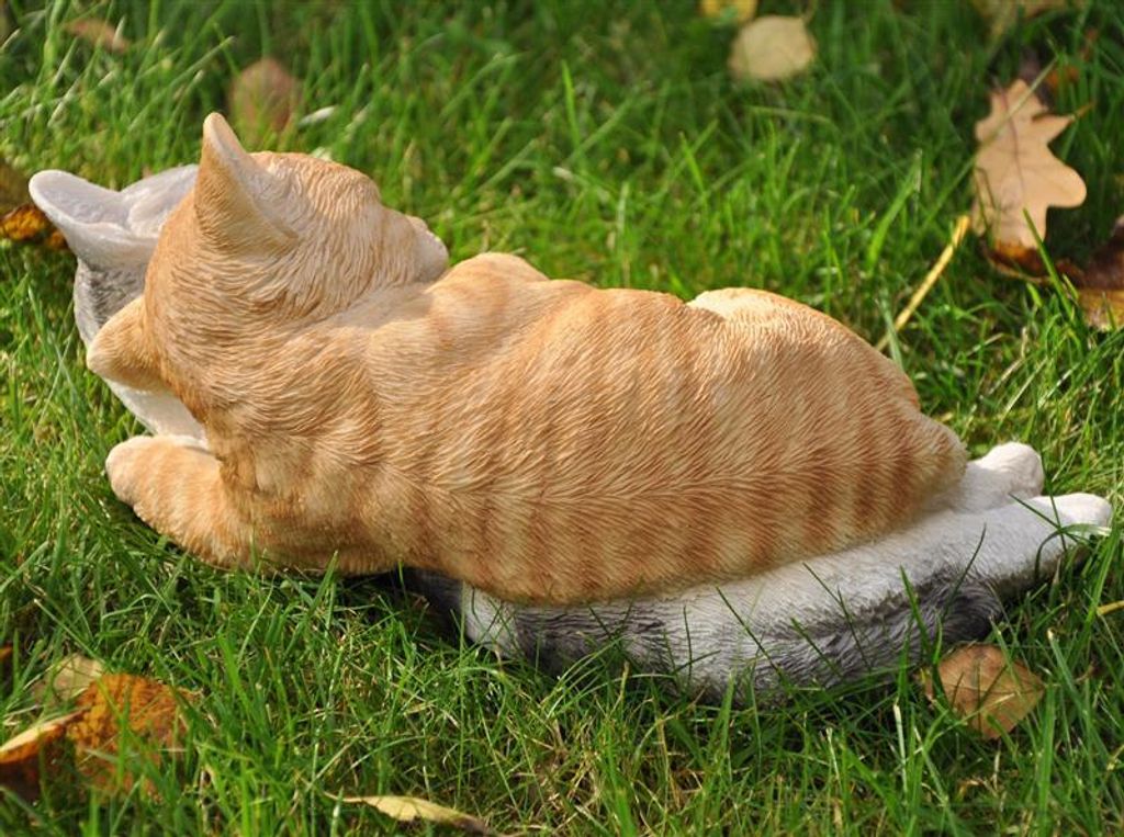 Schlafendes Katzen-Paar Steinfiguren – 12 Cm Hoch, 29x30 Cm, 8 Kg, Frostsicher, Grau, Für Garten & Außenbereich