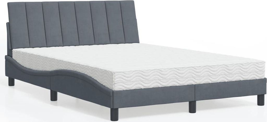 Möbel Bett mit Matratze Dunkelgrau 140x190 cm Samt - Klassische Betten 3208593