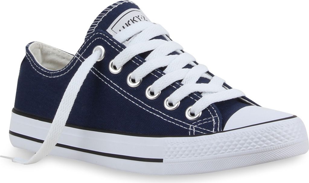 Mytrendshoe Damen Sneakers Sportschuhe Schnürer Schuhe 94237, Farbe: Dunkelblau Lucky, Größe: 43