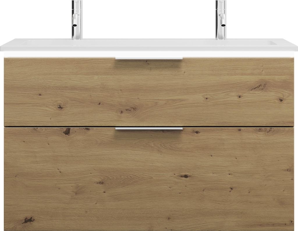 burgbad Eqio Mineralguss-Waschtisch mit 2 Armaturbohrungen, inklusive Waschtischunterschrank mit LED-Beleuchtung, 1020x490x638mm, SHCT102F5662C0001...