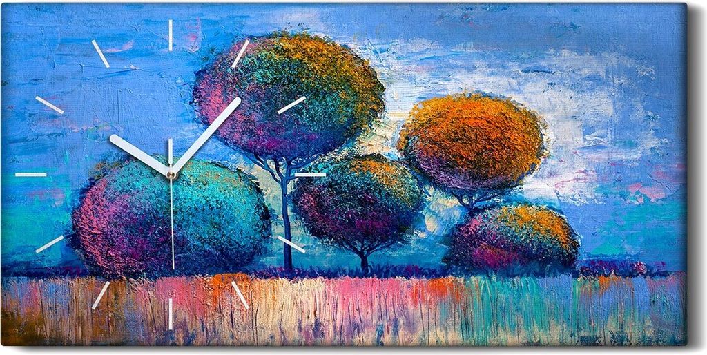 Wohnzimmer-Bild Leinwand Uhr Geräuschlos 60x30 Abstrakte Kunst Bäume malen - weiße Hände