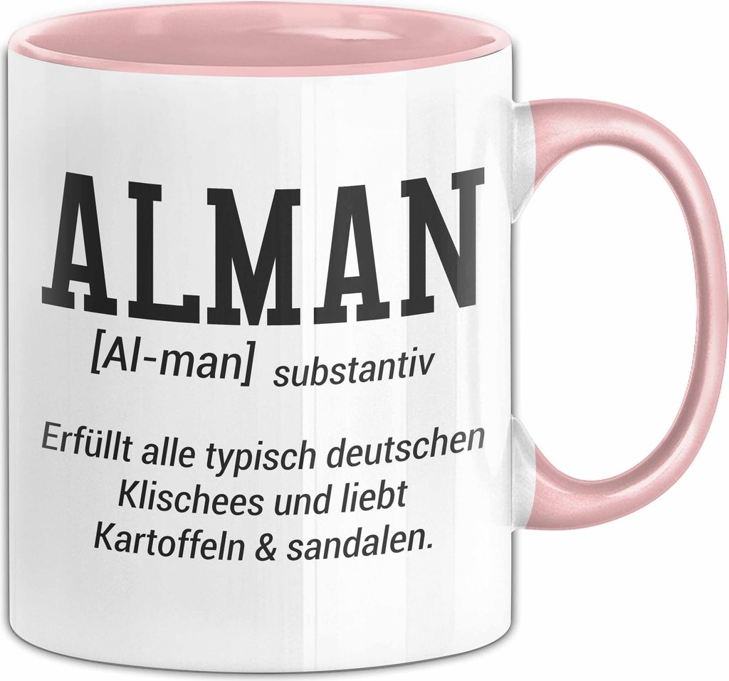 Alman Tasse Typisch Deutsch Geschenk Alman Meme Kaffeetasse Kaffee-Becher (Rosa)