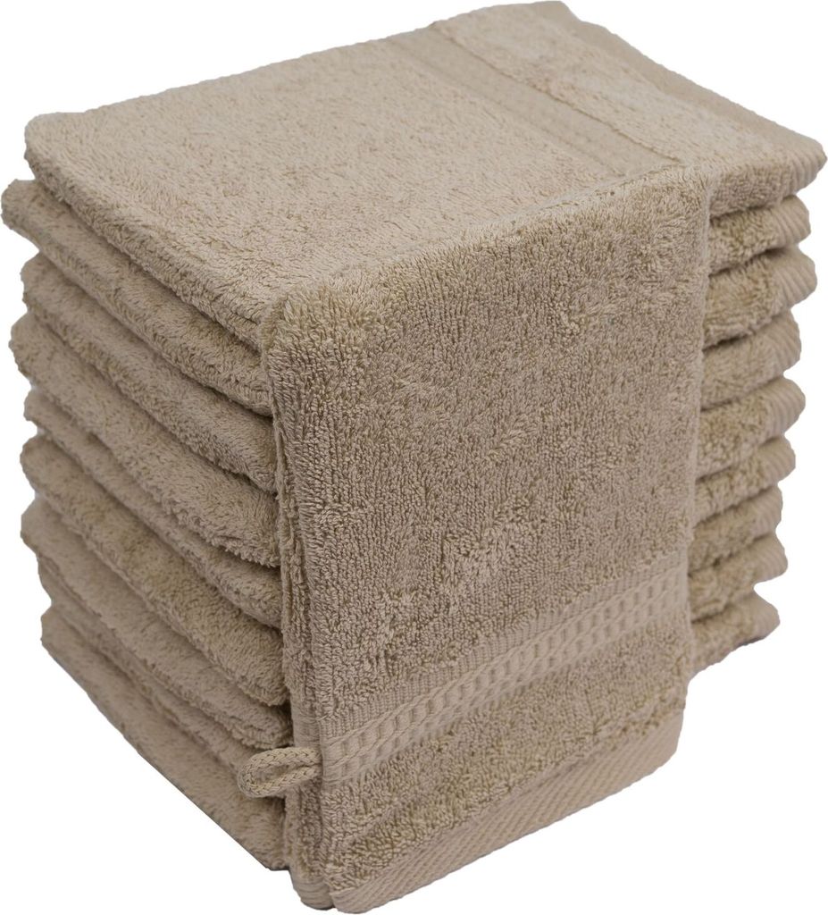 Waschhandschuhe Waschlappen 10er Set Beige 100 % Baumwolle Produktbild 1
