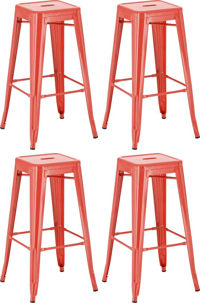 CLP 4er Set Barhocker Joshua aus Metall mit Fußstütze Farbe rot