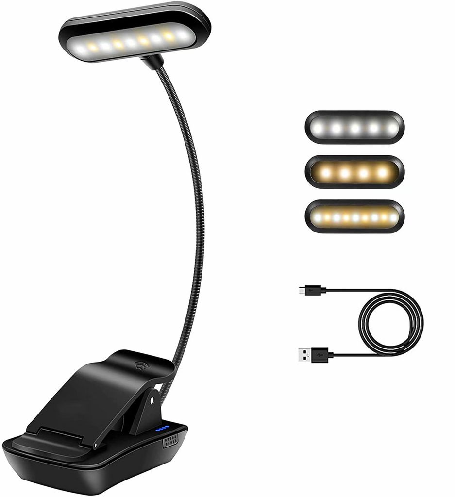 Leselampe Buch Klemme 20 LEDs Klemmlampe Klemmleuchte 3 Farbtemperatur Dimmbar Schreibtischlampe mit Nachtlicht USB Wiederaufladbare Touch-Steuerung Flexibel Bettlampe für Nachttisch Bett