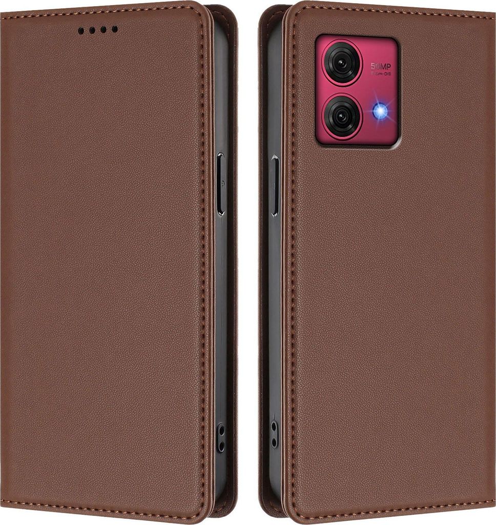 Handyhülle für Motorola Moto G84, Kunstleder Klapphülle Stoßfeste Magnetische Hülle mit Ständer Braun