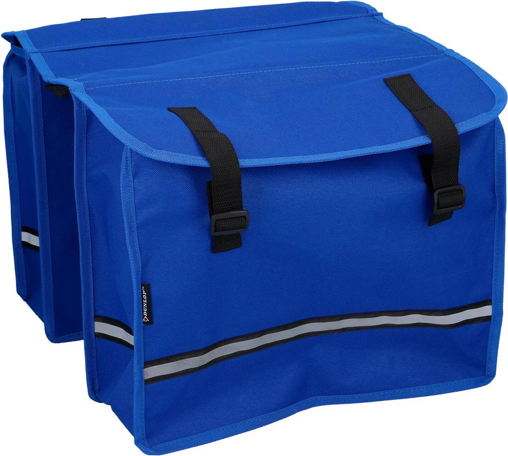 Dunlop Doppel Fahrradtasche Satteltasche mit zwei Taschen wasserfest reflektierend für Gepäckträger Farbe Blau
