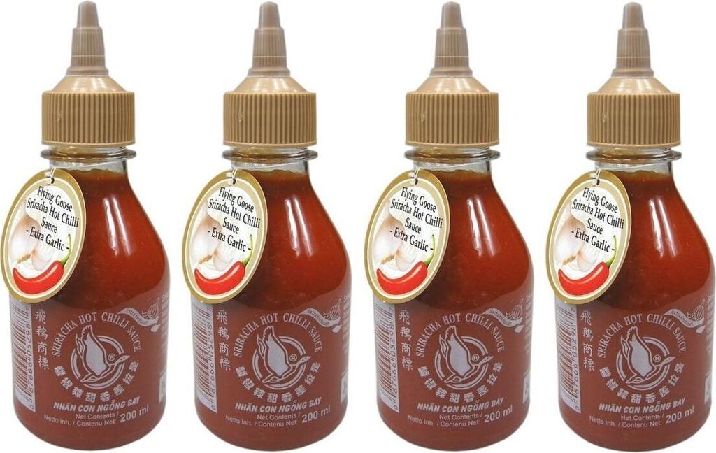 4er Pack - FLYING GOOSE Sriracha (4x 200ml) | scharfe Chilisauce mit extra Knoblauch