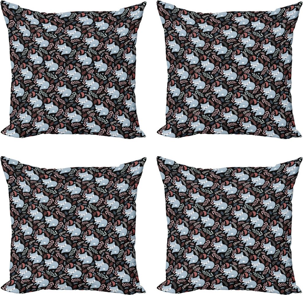 ABAKUHAUS Fuchs Kissenbezug Set (4 Stück), Schlafen Tier und Branchen, Moderner Doppelseitiger Digitaldruck, 60 cm x 60 cm, Koksgraue Multicolor