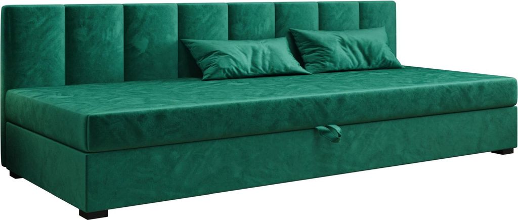 AURA SOFA Boxspringbett ZIKA BIZ 90x195 Komplett-Set mit Bonell Matratze, Polsterbett mit Bettkästen - Grün, MONOLITH 37