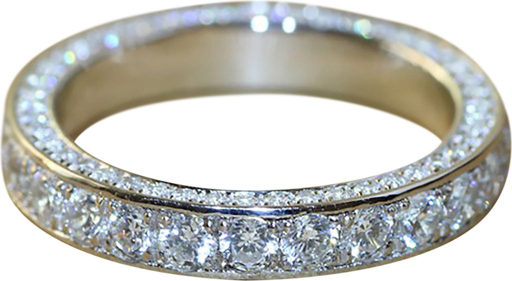 Ehering, rund, glänzend, lichtecht, mit Strasssteinen eingelegt, symmetrischer Fingerreif, Brautschmuck-Silber,US 11