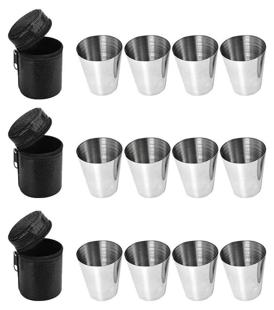 12er set Mehrweg Schnapsgläser aus Edelstahl Stapelbar Produktbild 