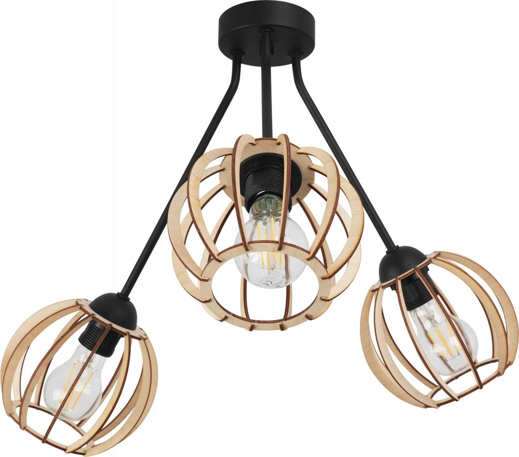 Moderne Hängeleuchte Deckenlampe Kronleuchter mit Holz Lampenschirm und LED – Stilvolle Pendelleuchte für Wohnzimmer