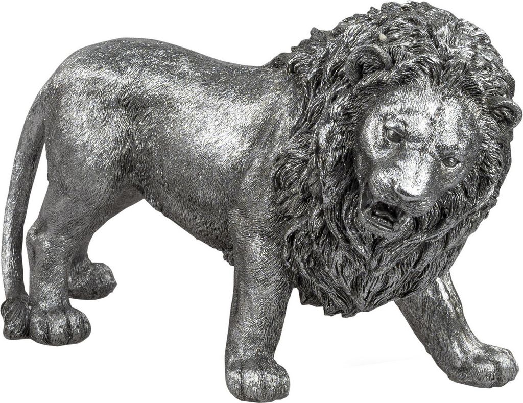Deko Löwe Katze Silber Leopard Skulptur Afrika Tier Figur Tiger Panther Objekt