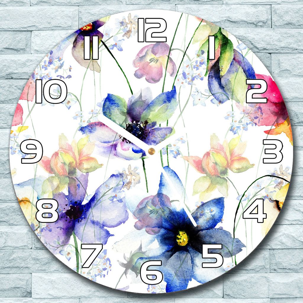 Wanduhr aus Glas Rund fi 30 Sommerblumen Buntes Quarz Deko Schlafzimmer Büro