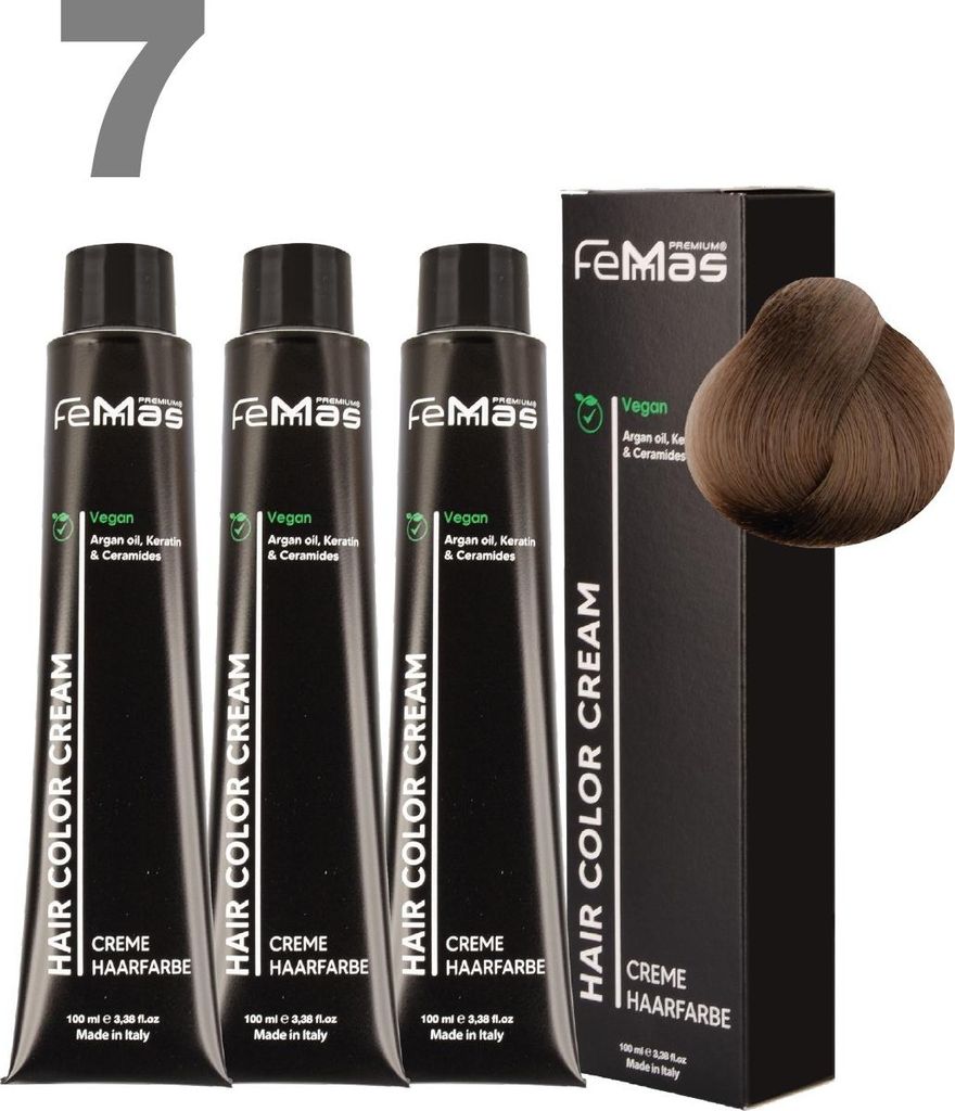 FemMas Haarfarbe mit Arganöl Mittelblond 7 | 3x100 ml