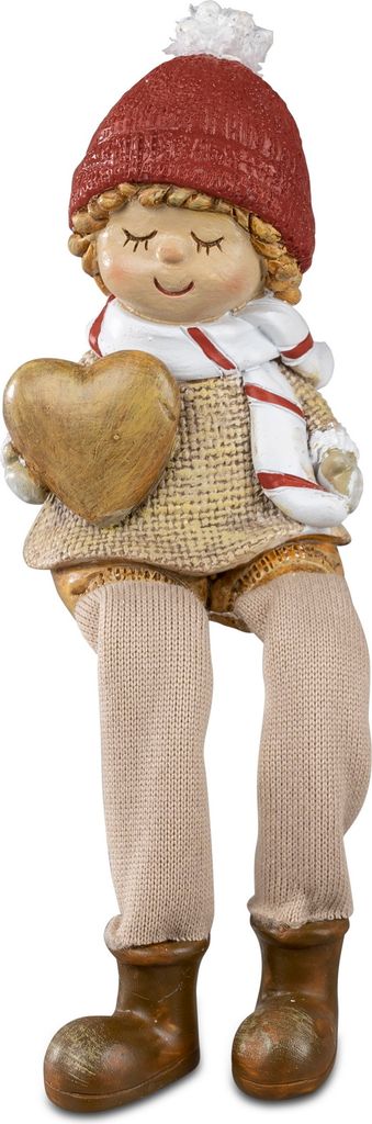 Deko Winterkind Herz Kantenhocker Junge Kantensitzer Kind Figur Skulptur Mädchen