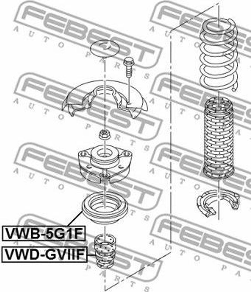 FEBEST VWB-5G1F Zylinderlager, Federbeinlager OE 5Q0412249C kompatibel mit A1 GB, A3 8V, A3 8Y, Q2, Q3, Octavia, Arteon, Atlas, Golf Alltrack, Golf...