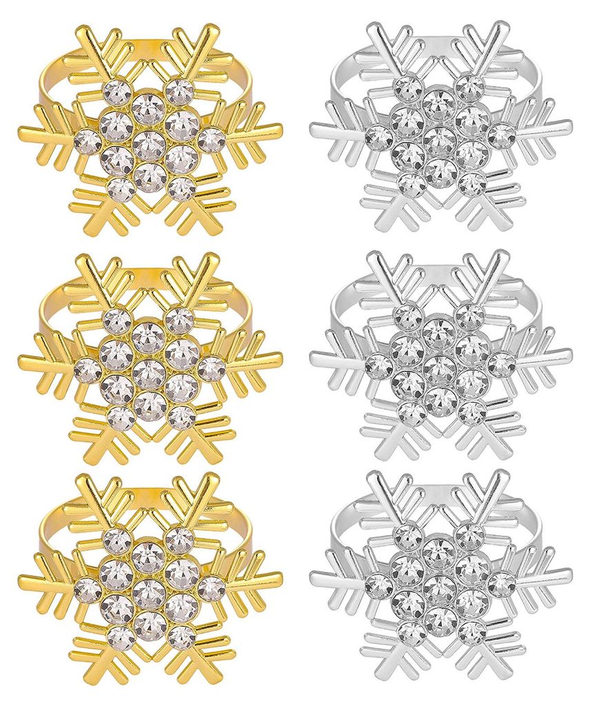 1/2/6 Stück goldene Serviettenringe aus Metall mit Kunstperlen und Schneeflockenmuster, winterliche Serviettenhalter für Hochzeiten, Partys und T...