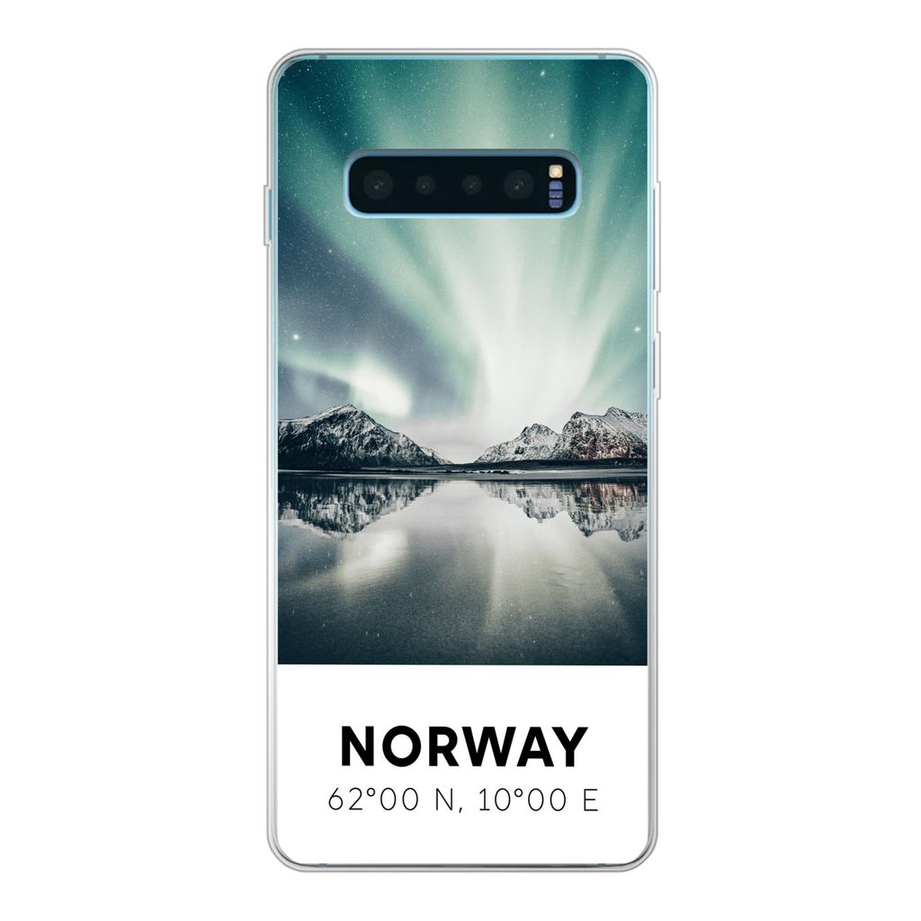 MuchoWow Handyhülle Schutzhülle Hülle für Samsung Galaxy S10 Plus Norwegen - Nordlichter - See Silikon Softcase Handy Hülle - Schutzhülle