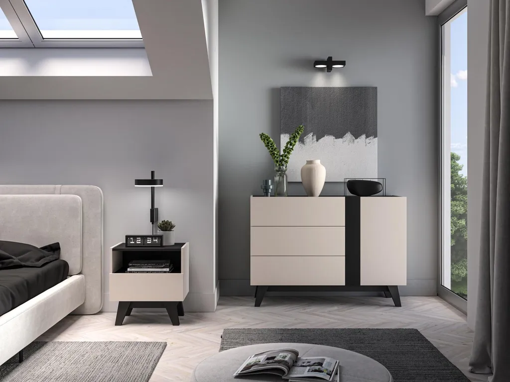 Table de Nuit 50cm Beige et Noir Freshion - Structure Robuste et Design