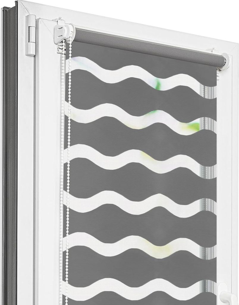 Doppelrollo Estika Welle ohne Bohren – 130 cm x 220 cm – Grau – Einfache Montage mit Klemmen