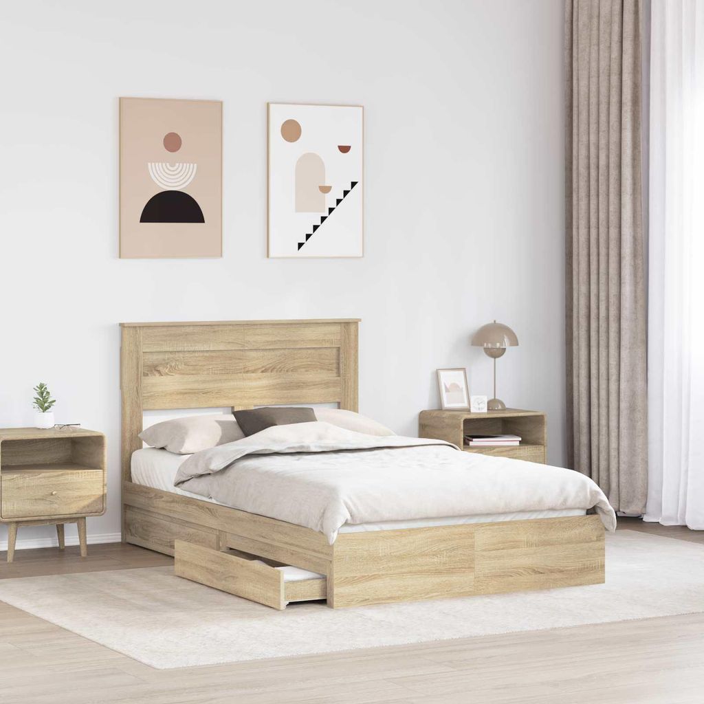 Cloris Designermöbel Aufbewahrungsbett Sonoma-Eiche 135 x 190cm Holzwerkstoff - 2026Neu924502 - Klassische BettenJugendbett Tagesbett