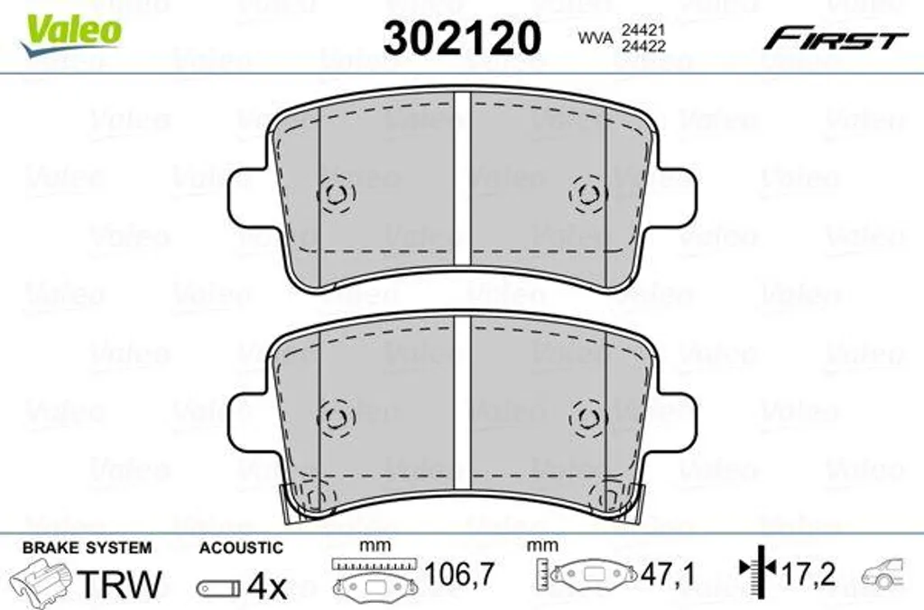 Plaquettes de frein VALEO 302120 silencieuses pour Malibu 13237768