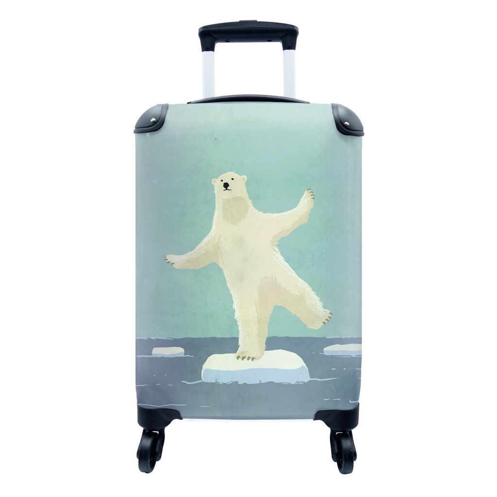 MuchoWow Koffer Handgepäck Trolley Rollkoffer Kleine Reisekoffer mit 4 Rollen - Illustration eines balancierenden Eisbären - Cabin Size < 55x40...