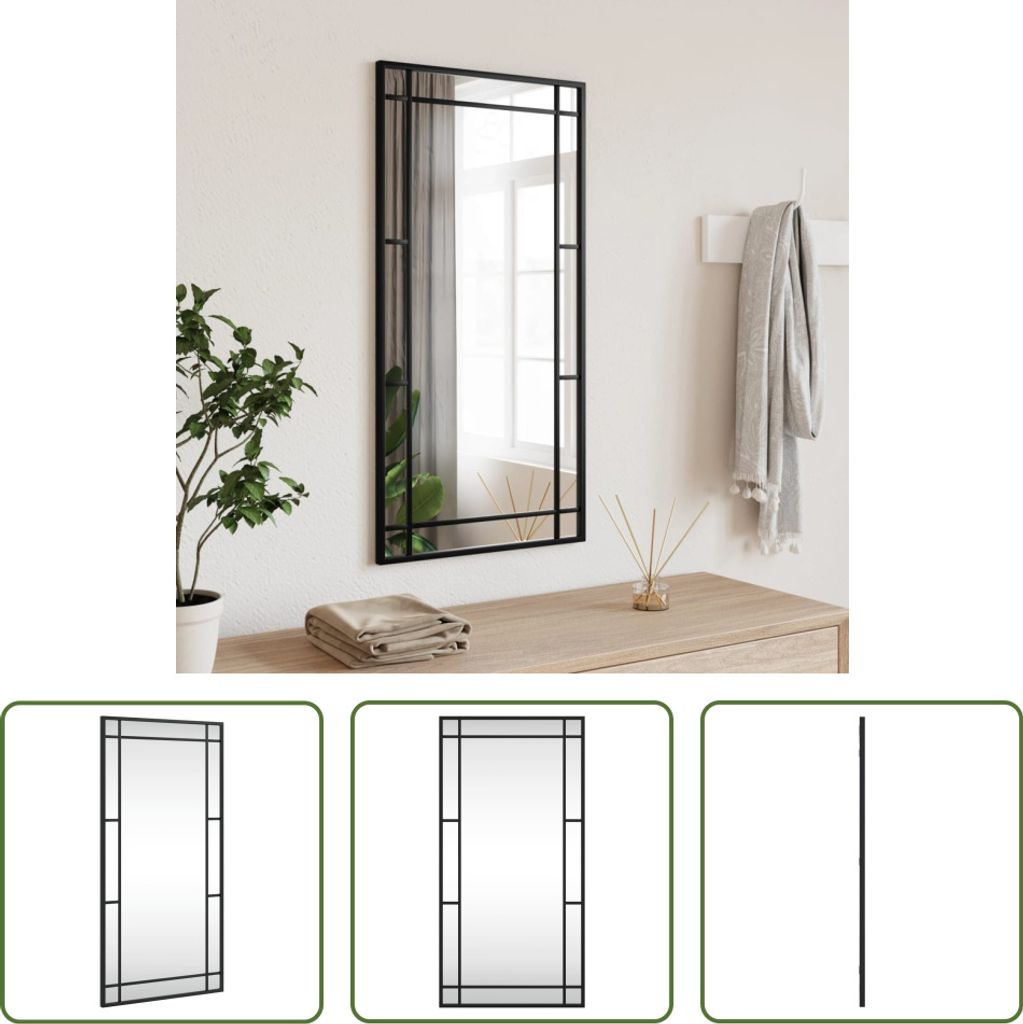 The Living Store Wandspiegel Schwarz 40x80 cm Rechteckig Eisen