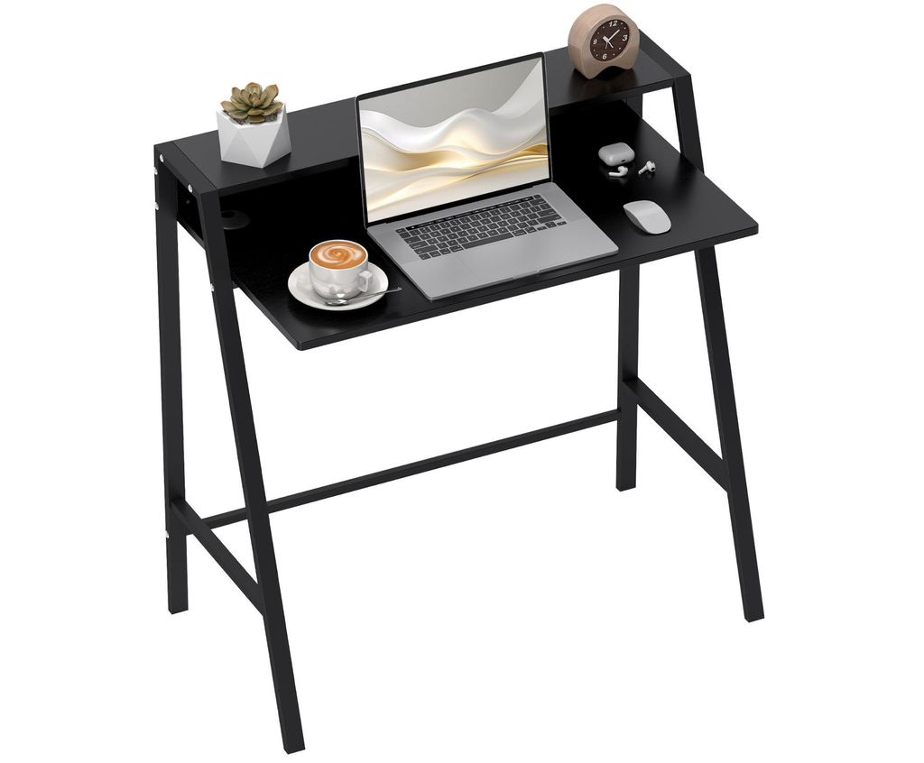 Schreibtisch, Computertisch mit Ablage und Kabel Management, Schreibtisch mit Metallgestell für Arbeitszimmer, Schlafzimmer, Home Office, 84 x 45 ...