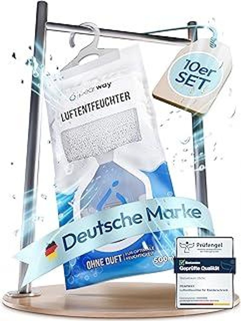 PEARWAY 10x XL 500ml Luftentfeuchter Beutel zum Aufhängen gegen Feuchtigkeit, Schimmel und Gerüche im Kleiderschrank und an feuchten Fenstern